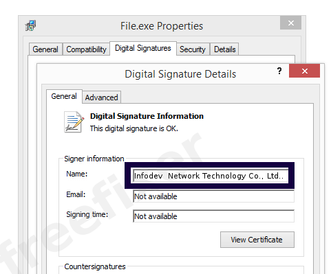 Screenshot of the Infodev  Network Technology Co., Ltd. certificate